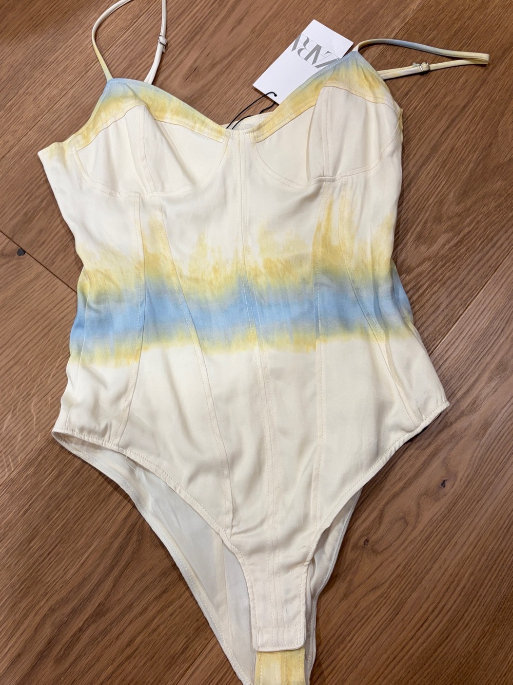 Zara  Bodysuit with Yellow and Blue Tie-Dye Band NWT M